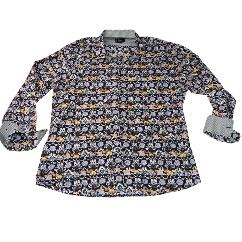 Cigar Couture Mens 3XL Button Down Shirt Black Multi Color Skull‎ Floral Print